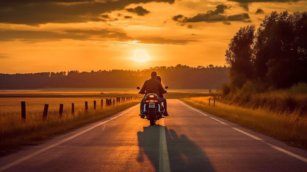 a motorcyclist rides along a Tuscan road