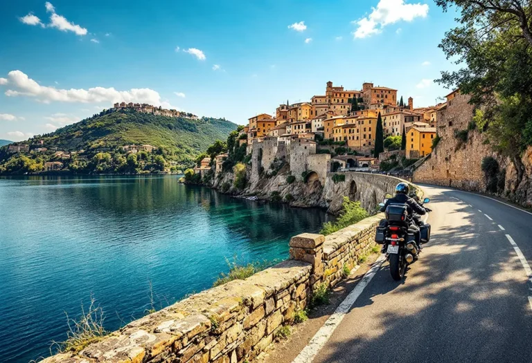 The day of the motorcycle tour begins in Bracciano with the luxurious Odescalchi Castle