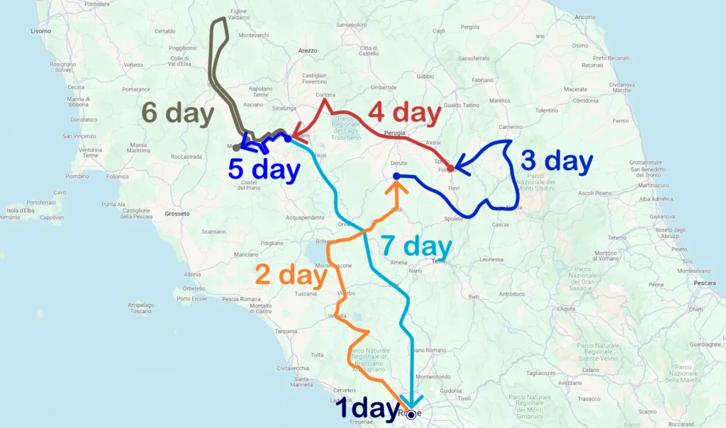 Tour of Tuscany and Central Italy map