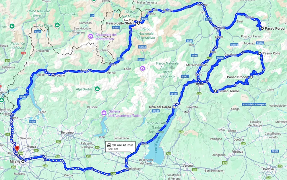 Italy Moto Tours Alps, Lakes & Dolomites Dream Ride map