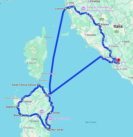 Italy Moto Tours Sardinia tour map