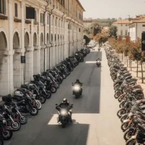 Long rows of motorcycles during the Spring Rally in Senigallia, Marche, Italy