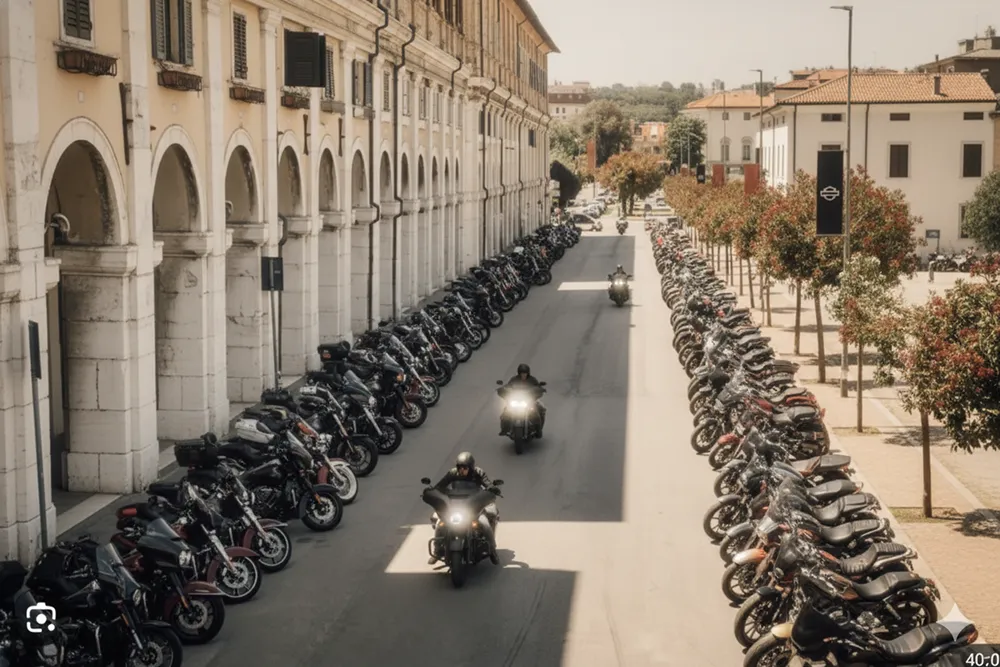 Italy Moto Tours Long rows of motorcycles during the Spring Rally in Senigallia, Marche, Italy