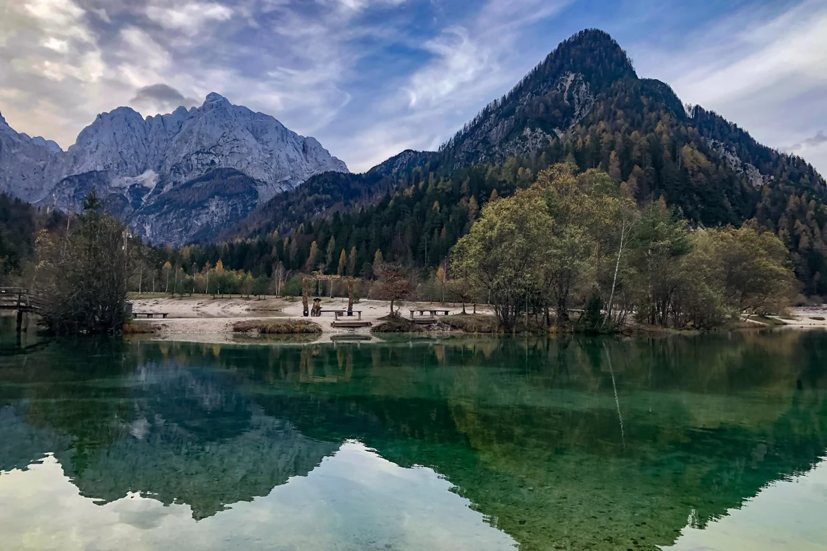 Lake Jasna reflecting the Julian Alps near Kranjska Gora, Slovenia.