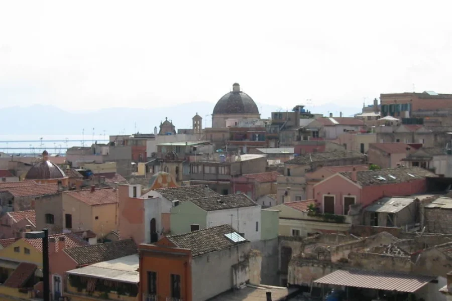 Panoramic view over the city and rooftops of Cagliari, Sardinia.