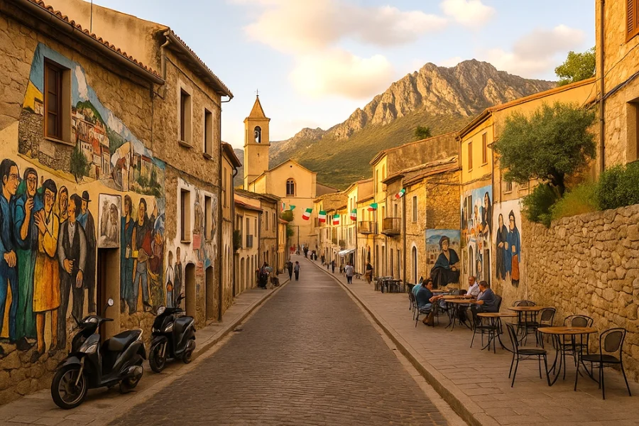 Orgosolo, Sardinia – Murales on a Cobblestone Street, Italy