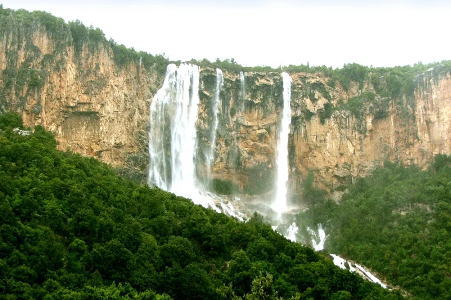 The limestone cliffs and Lequarci waterfalls near Ulassai in Sardinia.